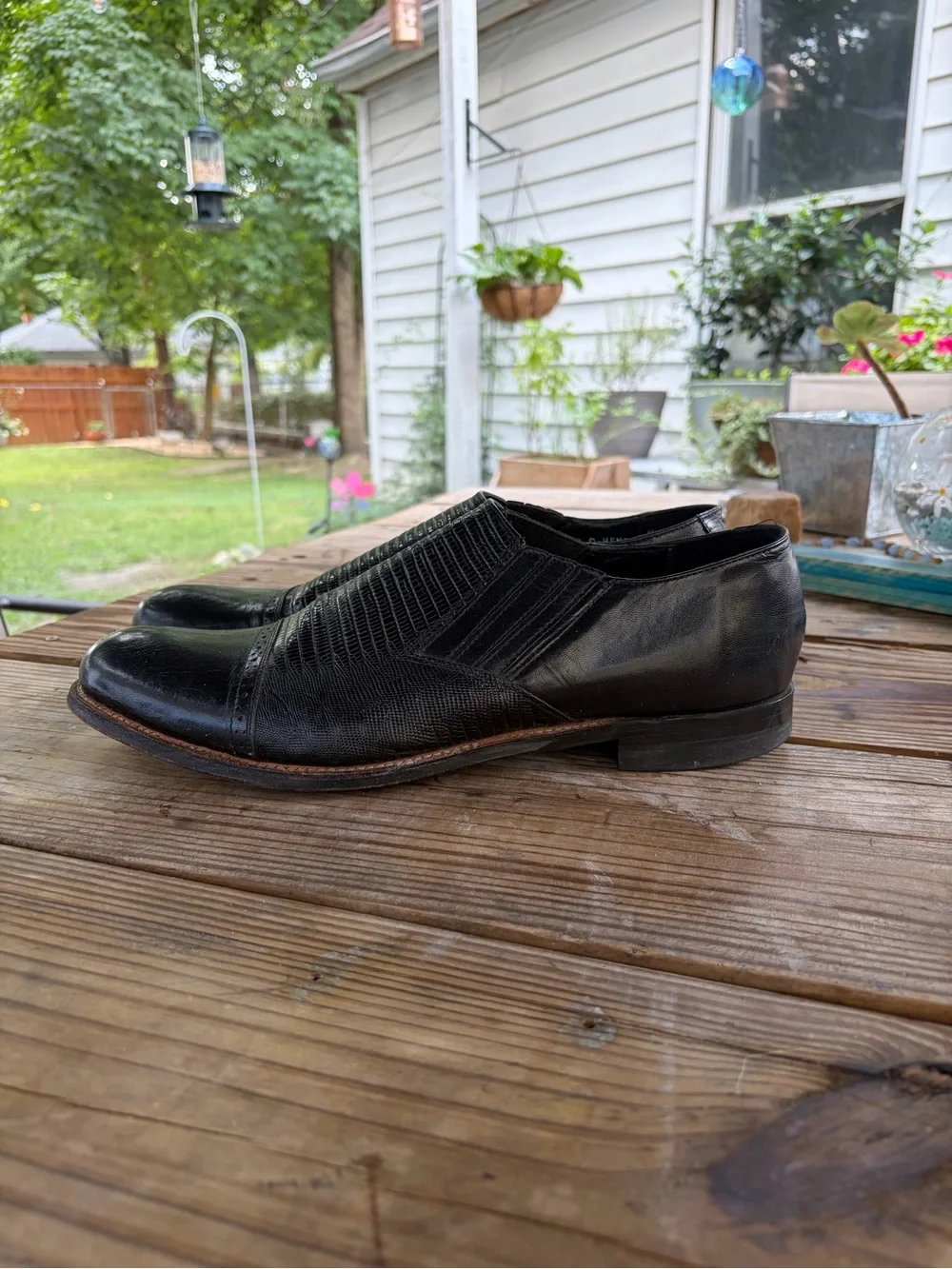 Stacy Adams Men’s 12 D Black Leather Slip On Dress Shoes Cap Toe Lizard Embossed